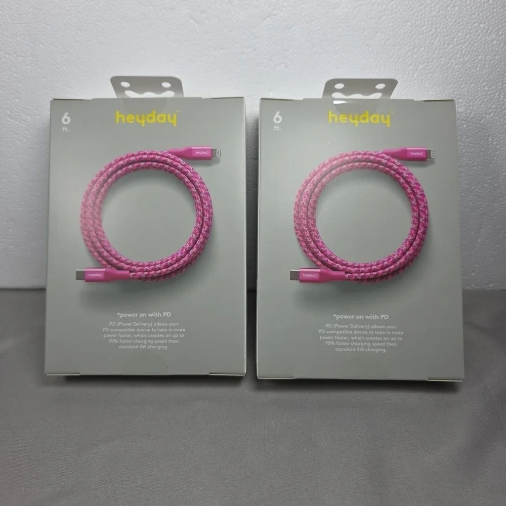 Heyday Pink 6 Ft Fast Charging Cable To USB-C IPhone IPad New Set Of 2